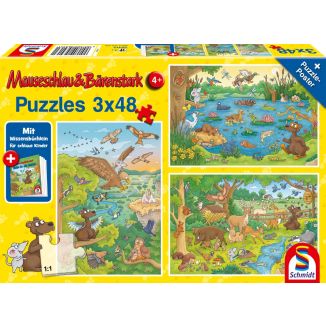 Mauseschlau & Bärenstark: Reise in die Natur, 3x48 Teile Kinderpuzzle mit Add-on (Wissensbüchlein)