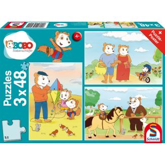 Bobo Siebenschläfer: Auf ins Abenteuer, 3x48 Teile Kinderpuzzle