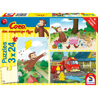 Coco der neugierige Affe: Spaß mit Coco, 3x24 Teile Kinderpuzzle