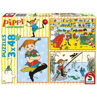 Vorderseite der Verpackung vom Artikel 56445, Pippi™ Langstrumpf: Ich mache mir die Welt, wie sie mir gefällt, 3x48-teiliges Kinderpuzzle