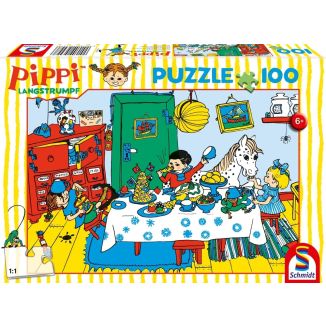 Vorderseite der Verpackung vom Artikel 56447, Pippi™ Langstrumpf: Kaffeekränzchen mit Pippi, 100 Teile Kinderpuzzle