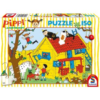 Vorderseite der Verpackung vom Artikel 56448, Pippi™ Langstrumpf: Pippi und die Villa Kunterbunt, 150 Teile Kinderpuzzle