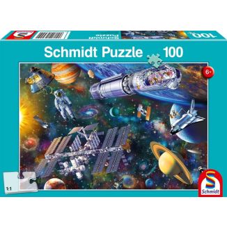 Vorderseite der Verpackung vom Artikel 56455, Weltraumspaß, 100 Teile Kinderpuzzle