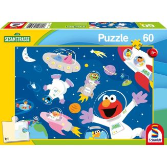Vorderseite der Verpackung vom Artikel 56459, Sesamstrasse®:  Im Weltall, 60 Teile Kinderpuzzle