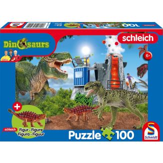 Vorderseite der Verpackung vom Artikel 56462, Schleich ®: Dinosaurs –  Dinosaurier der Urzeit, 100 Teile Kinderpuzzle mit Add-on (eine Original Saichania mini Figur)