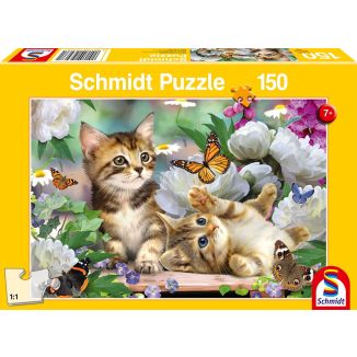 Vorderseite der Verpackung vom Artikel 56468, Verspielte Katzenbabys, 150 Teile Kinderpuzzle