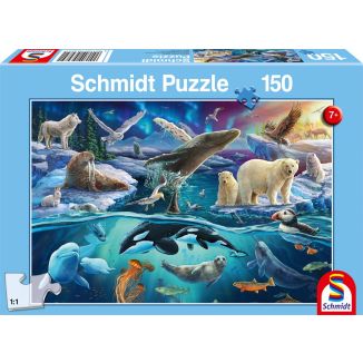 Verpackungsvorderseite aus einem anderen Blickwinkel vom Artikel 56484, Tiere in der Arktis, 150 Teile Kinderpuzzle