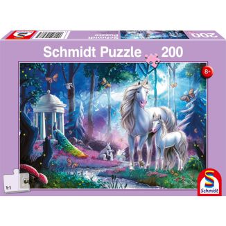 Verpackungsvorderseite aus einem anderen Blickwinkel vom Artikel 56486, Einhornstute mit Fohlen, 200 Teile Kinderpuzzle