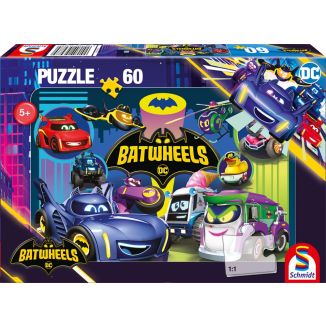 Vorderseite der Verpackung vom Artikel 56488, DC Batwheels: Batmobile gegen Legion der Düser, 60 Teile Kinderpuzzle