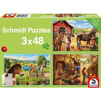 Vorderseite der Verpackung vom Artikel 56519, Meine Lieblingspferde, 3 x 48 Teile Kinderpuzzle
