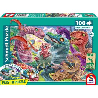Vorderseite der Verpackung vom Artikel 56527, Kleine Dinos, große Abenteuer, 100 Teile, Eco-Friendly, Gras Kinderpuzzle