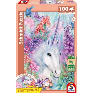 Vorderseite der Verpackung vom Artikel 56530, Sanfte Einhornschönheit, 100 Teile, Eco-Friendly, Gras Kinderpuzzle