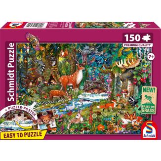 Vorderseite der Verpackung vom Artikel 56532, Tiere in den Wäldern Europas, 150 Teile, Eco-Friendly, Gras Kinderpuzzle
