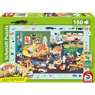 Vorderseite der Verpackung vom Artikel 56533, Lustiges Katzen-Gewimmel, 150 Teile, Eco-Friendly, Gras Kinderpuzzle