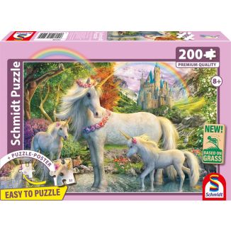 Vorderseite der Verpackung vom Artikel 56540, Einhornstute mit zwei Fohlen, 200 Teile, Eco-Friendly, Gras Kinderpuzzle
