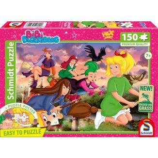 Vorderseite der Verpackung vom Artikel 56542, Bibi Blocksberg: Hexenrennen, 150 Teile, Eco-Friendly, Gras Kinderpuzzle