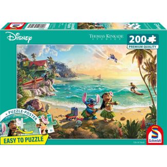Vorderseite der Verpackung vom Artikel 56557, Thomas Kinkade Studios: Disney - Lilo & Stitch, 200 Teile, Eco-Friendly, Gras Puzzle