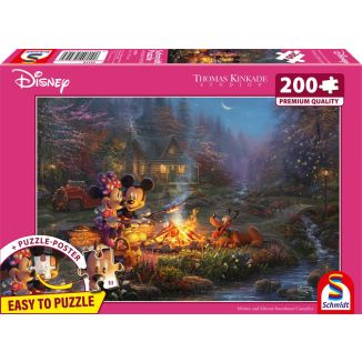 Vorderseite der Verpackung vom Artikel 56558, Thomas Kinkade Studios: Disney - Mickey and Minnie Sweetheart Campfire, 200 Teile, Eco-Friendly, Gras Puzzle