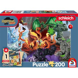 Vorderseite der Verpackung vom Artikel 56566, Schleich®: Eldrador Creatures - Fiese Kreaturen, 200 Teile Kinderpuzzle mit Add-on (Inkl. eines von 16 Mini Creatures)