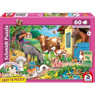 Vorderseite der Verpackung vom Artikel 56574, Bauernhof-Tiere, 60 Teile, Eco-Friendly, Gras Kinderpuzzle