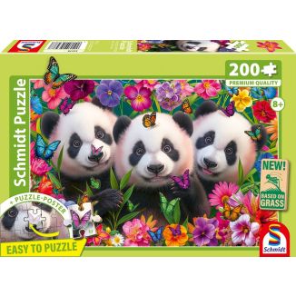 Vorderseite der Verpackung vom Artikel 56578, Panda Trio, 200 Teile, Eco-Friendly, Gras Kinderpuzzle