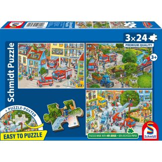 Vorderseite der Verpackung vom Artikel 56580, Feuerwehr, 3 x 24 Teile Kinderpuzzle Vorderseite der Verpackung vom Artikel 56580, Feuerwehr, 3 x 24 Teile Kinderpuzzle