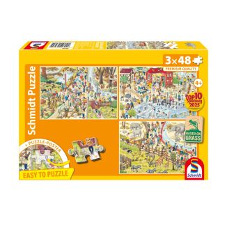 Spaß im Zoo, 3 x 48 Teile, Grasfaser Kinderpuzzle