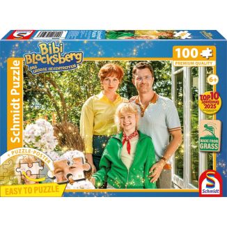 Vorderseite der Verpackung vom Artikel 56592, Bibi Blocksberg: Das große Hexentreffen, Familie Blocksberg, 100 Teile, Eco-Friendly, Gras Kinderpuzzle