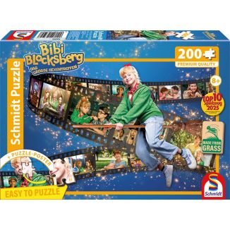 Vorderseite der Verpackung vom Artikel 56594, Bibi Blocksberg: Das große Hexentreffen, Flieg los Kartoffelbrei, 200 Teile, Eco-Friendly, Gras Kinderpuzzle