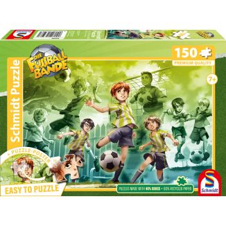 Vorderseite der Verpackung vom Artikel 56596, Die Fussballbande: Am Ball bleiben, 150 Teile Kinderpuzzle