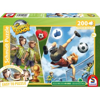 Vorderseite der Verpackung vom Artikel 56598, Die Fussballbande: Leons Fallrückzieher, 200 Teile Kinderpuzzle