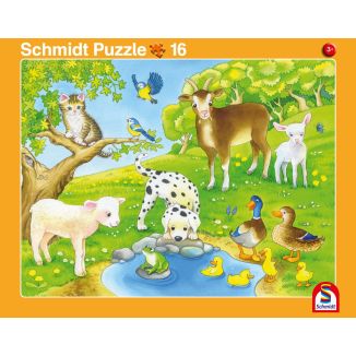 2 Kinder Rahmenpuzzle, 16 Teile: Kuschelige Tierfreunde, 24 Teile: Niedliche Tierkinder