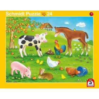 2 Kinder Rahmenpuzzle, 16 Teile Kuschelige Tierfreunde, 24 Teile Niedliche Tierkinder