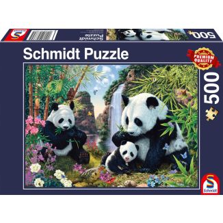 Pandafamilie am Wasserfall, 500 Teile Puzzle