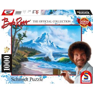 Vorderseite der Verpackung vom Artikel 57537, Bob Ross: Berg am Meer, 1.000 Teile Puzzle