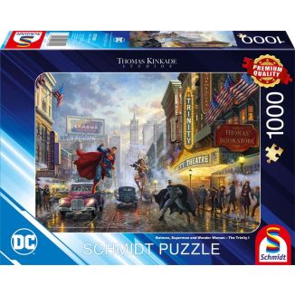 Vorderseite der Verpackung vom Artikel 57589, Thomas Kinkade Studios: Batman, Superman and Wonder Woman – The Trinity, 1.000 Teile Puzzle