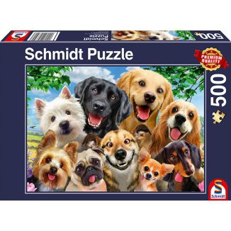 Vorderseite der Verpackung vom Artikel 58390, Hunde-Selfie, 500 Teile Puzzle