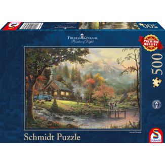Verpackungsvorderseite aus einem anderen Blickwinkel vom Artikel 58465, Thomas Kinkade Studios: Idylle am Fluss, 500 Teile Puzzle