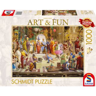 Vorderseite der Verpackung vom Artikel 58526, Markus Binz: Die Schule von Athen 2024, 1.000 Teile Puzzle