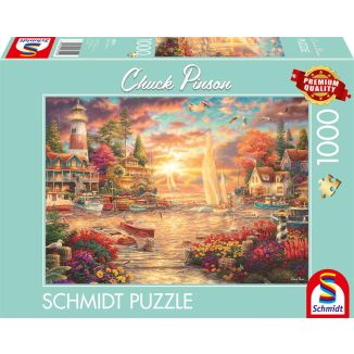 Vorderseite der Verpackung vom Artikel 58554, Chuck Pinson: Morgenstille am See, 1.000 Teile Puzzle