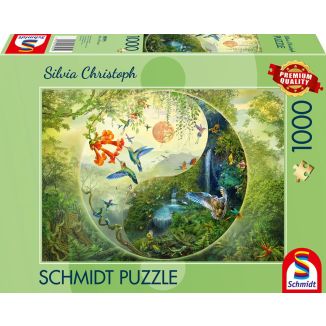 Vorderseite der Verpackung vom Artikel 58595, Silvia Christoph: Yin & Yang Im Wald der Kolibris, 1.000 Teile Puzzle