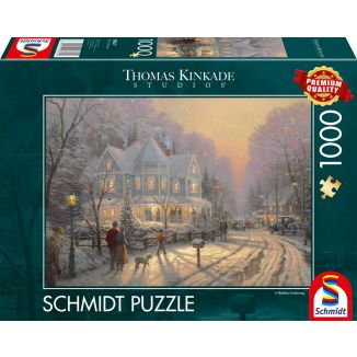 Vorderseite der Verpackung vom Artikel 58627, Thomas Kinkade Studios: Feierliche Weihnachtstage, 1.000 Teile Puzzle