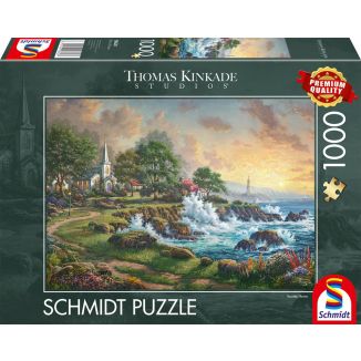 Vorderseite der Verpackung vom Artikel 58628, Thomas Kinkade Studios: Kleinod am Meer, 1.000 Teile Puzzle