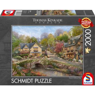 Vorderseite der Verpackung vom Artikel 58629, Thomas Kinkade Studios: Sommer in Cobblestone Village, 2.000 Teile Puzzle