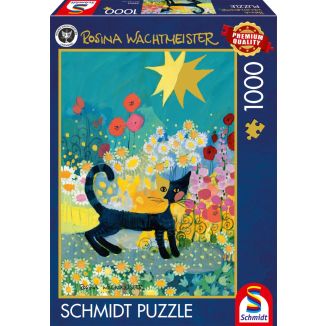 Vorderseite der Verpackung vom Artikel 58661, Rosina Wachtmeister: Katze im Blütenmeer, 1.000 Teile Puzzle