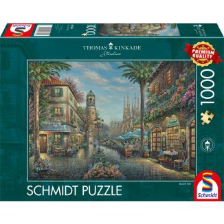 Vorderseite der Verpackung vom Artikel 58780, Thomas Kinkade Studios: Spanisches Straßencafé, 1.000 Teile Puzzle