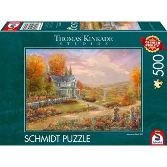 Vorderseite der Verpackung vom Artikel 58795, Thomas Kinkade Studios: Herbst in Apple Hill, 500 Teile Puzzle
