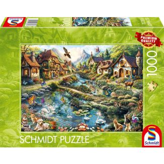 Vorderseite der Verpackung vom Artikel 58874, Dörfchen am Waldesrand, 1.000 Teile Puzzle