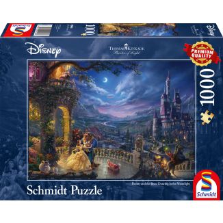 Vorderseite der Verpackung vom Artikel 59484, Thomas Kinkade Studios: Painter of Light - Disney, Die Schöne und das Biest - Tanz im Mondlicht, 1.000 Teile Puzzle