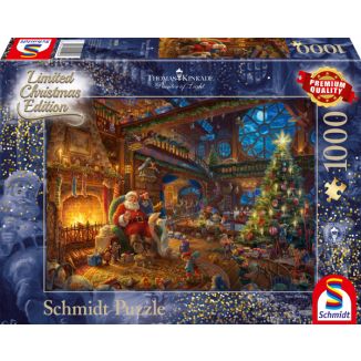Verpackungsvorderseite aus einem anderen Blickwinkel vom Artikel 59494, Thomas Kinkade Studios: Painter of Light - Der Weihnachtsmann und seine Wichtel - Limited Edition, 1.000 Teile Puzzle